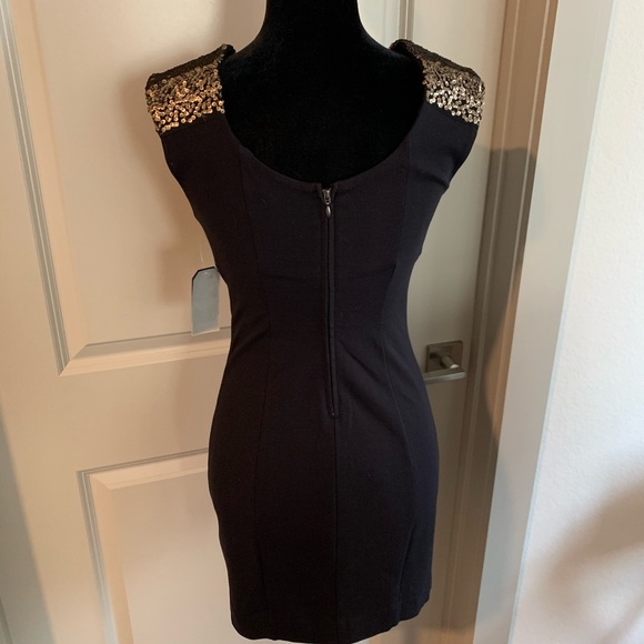 Black Guess Dress with Gold Sequin Straps - Picture 5 of 6